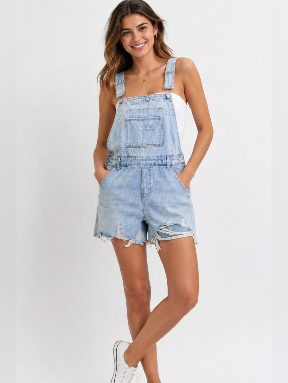 Wild Fable Women’s Size S Light Wash Distressed Denim Overall Shorts